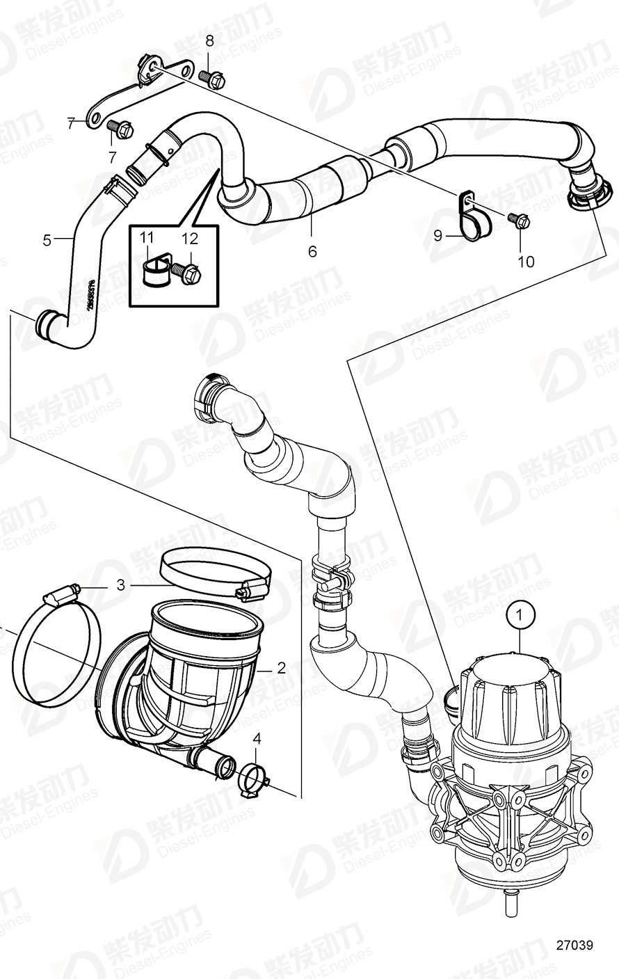volvo penta Inlet hose 21805424 Drawing